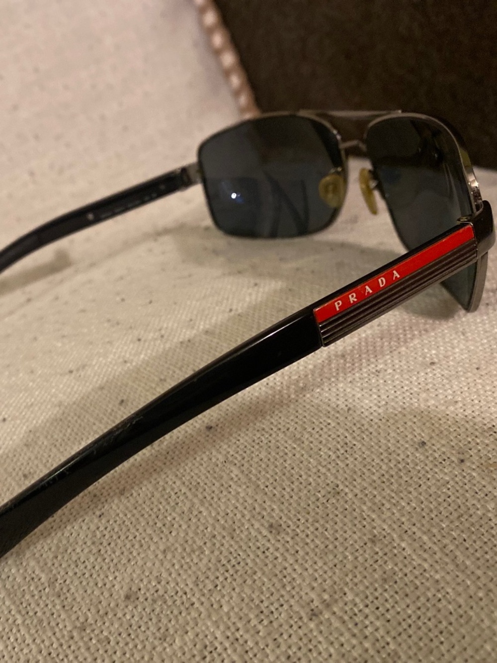 Prada Black Rectangular Sunglasses Red Logo Vintage Unisex